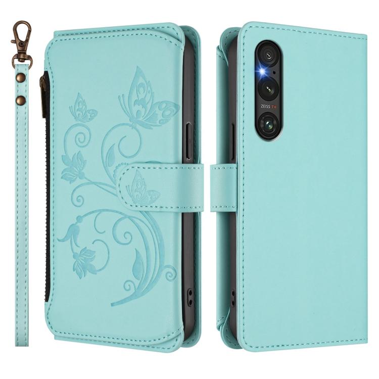 For Sony Xperia 1 V 2023 Butterfly Love Flower Multi-card Zipper Wallet Leather Phone Case