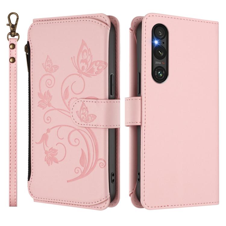 For Sony Xperia 1 V 2023 Butterfly Love Flower Multi-card Zipper Wallet Leather Phone Case