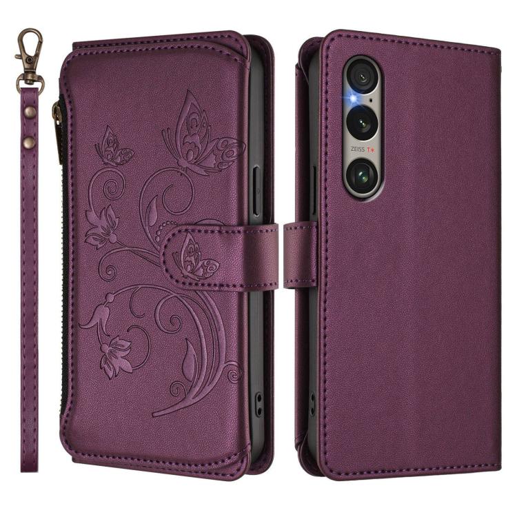 For Sony Xperia 1 VI 2024 Butterfly Love Flower Multi-card Zipper Wallet Leather Phone Case
