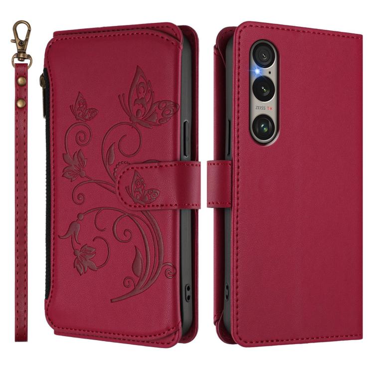For Sony Xperia 1 VI 2024 Butterfly Love Flower Multi-card Zipper Wallet Leather Phone Case