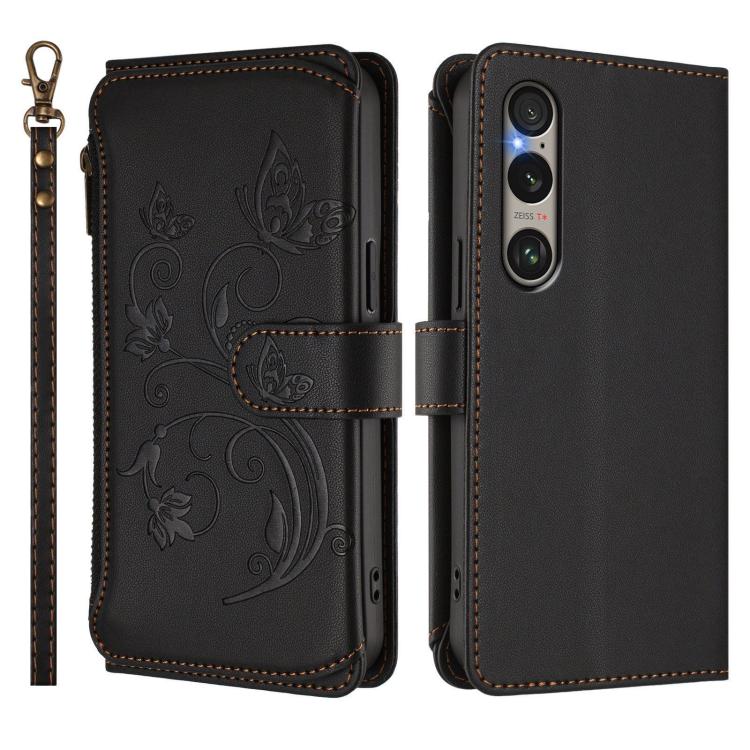 For Sony Xperia 1 VI 2024 Butterfly Love Flower Multi-card Zipper Wallet Leather Phone Case