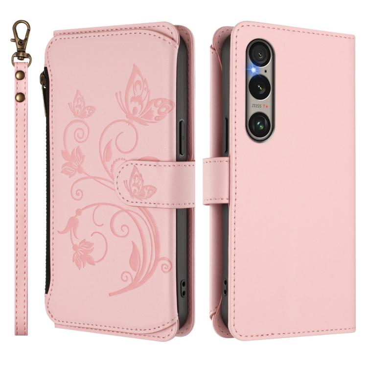 For Sony Xperia 1 VI 2024 Butterfly Love Flower Multi-card Zipper Wallet Leather Phone Case