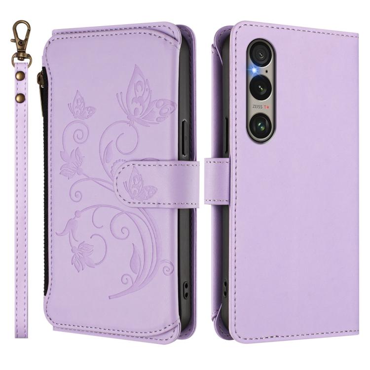 For Sony Xperia 1 VI 2024 Butterfly Love Flower Multi-card Zipper Wallet Leather Phone Case