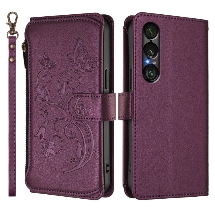 For Sony Xperia 1 VII Butterfly Love Flower Multi-card Zipper Wallet Leather Phone Case