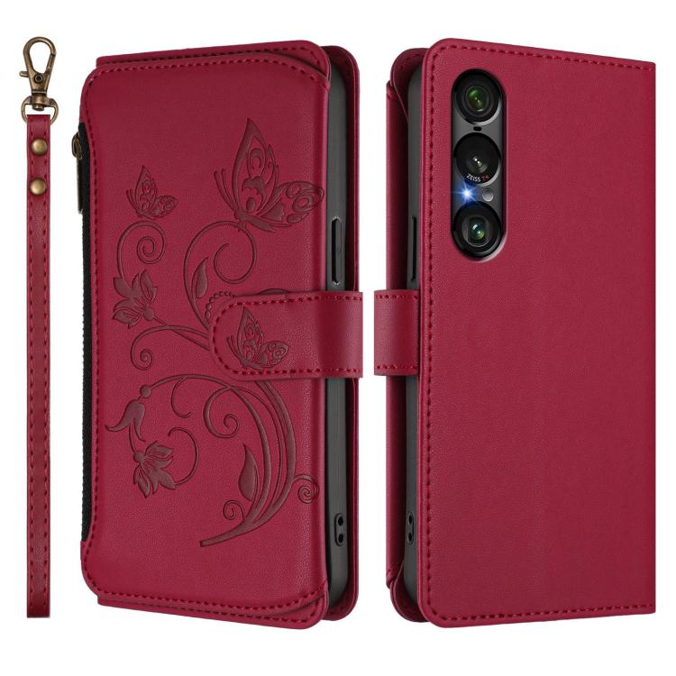 For Sony Xperia 1 VII Butterfly Love Flower Multi-card Zipper Wallet Leather Phone Case