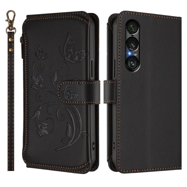 For Sony Xperia 1 VII Butterfly Love Flower Multi-card Zipper Wallet Leather Phone Case
