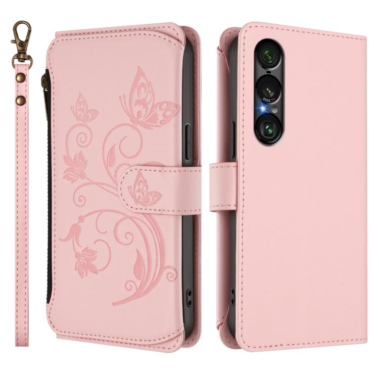 For Sony Xperia 1 VII Butterfly Love Flower Multi-card Zipper Wallet Leather Phone Case
