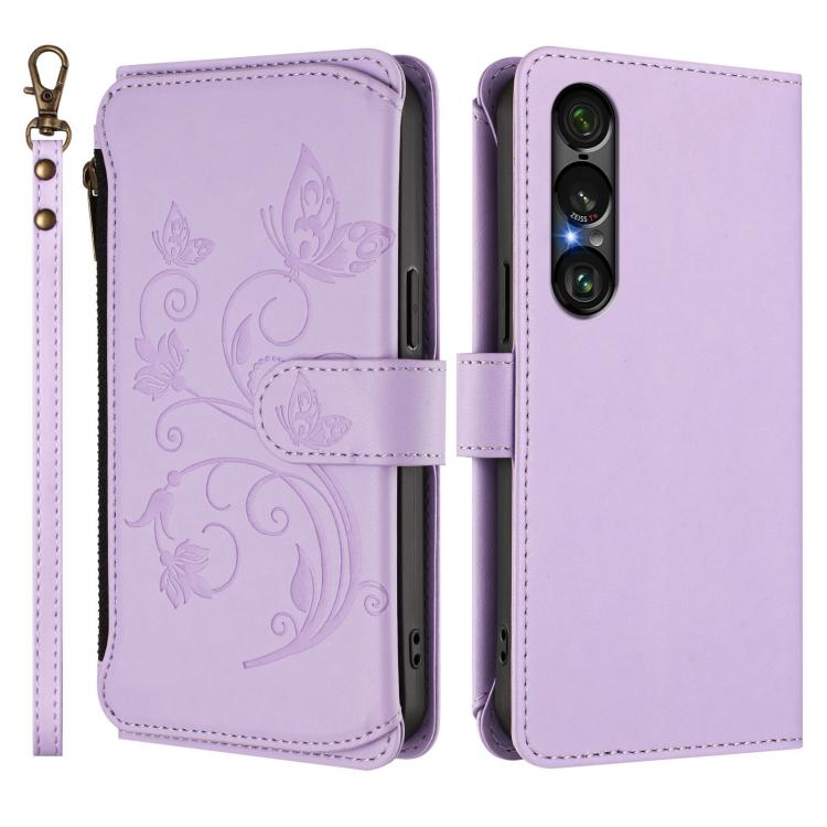 For Sony Xperia 1 VII Butterfly Love Flower Multi-card Zipper Wallet Leather Phone Case