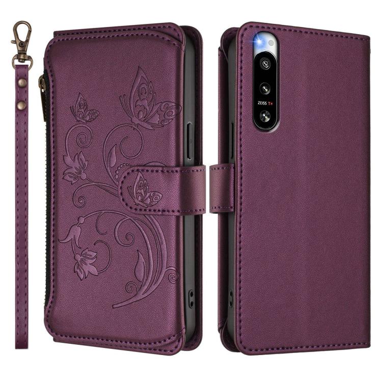 For Sony Xperia 5 IV Butterfly Love Flower Multi-card Zipper Wallet Leather Phone Case