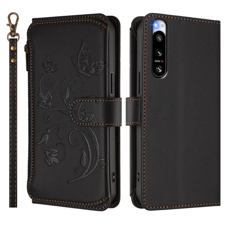 For Sony Xperia 5 IV Butterfly Love Flower Multi-card Zipper Wallet Leather Phone Case