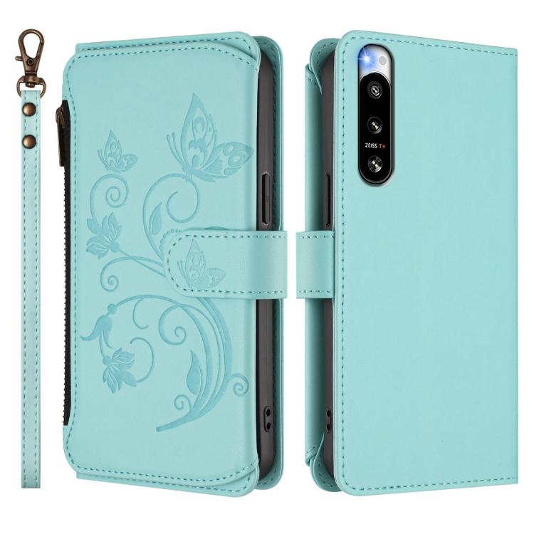 For Sony Xperia 5 IV Butterfly Love Flower Multi-card Zipper Wallet Leather Phone Case