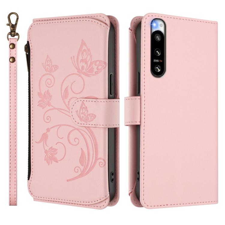 For Sony Xperia 5 IV Butterfly Love Flower Multi-card Zipper Wallet Leather Phone Case