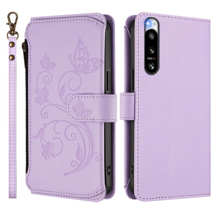 For Sony Xperia 5 IV Butterfly Love Flower Multi-card Zipper Wallet Leather Phone Case