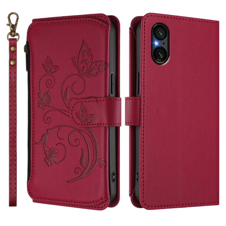 For Sony Xperia 5 V Butterfly Love Flower Multi-card Zipper Wallet Leather Phone Case