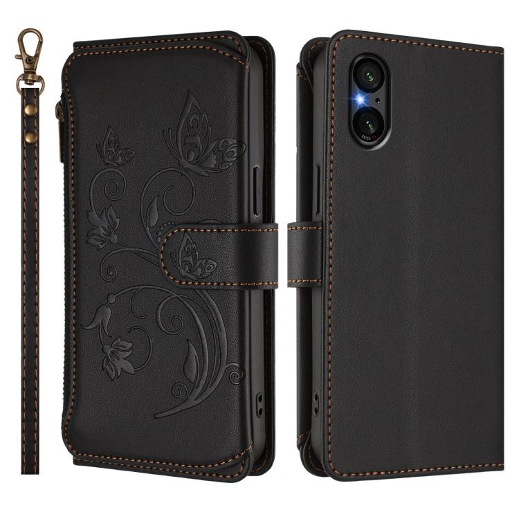 For Sony Xperia 5 V Butterfly Love Flower Multi-card Zipper Wallet Leather Phone Case