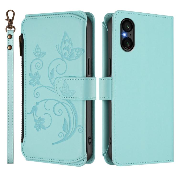 For Sony Xperia 5 V Butterfly Love Flower Multi-card Zipper Wallet Leather Phone Case