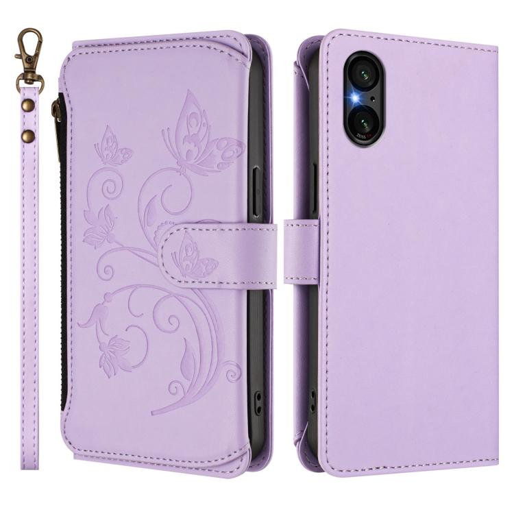 For Sony Xperia 5 V Butterfly Love Flower Multi-card Zipper Wallet Leather Phone Case