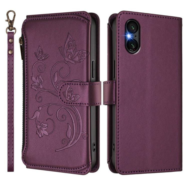 For Sony Xperia 5 VI Butterfly Love Flower Multi-card Zipper Wallet Leather Phone Case