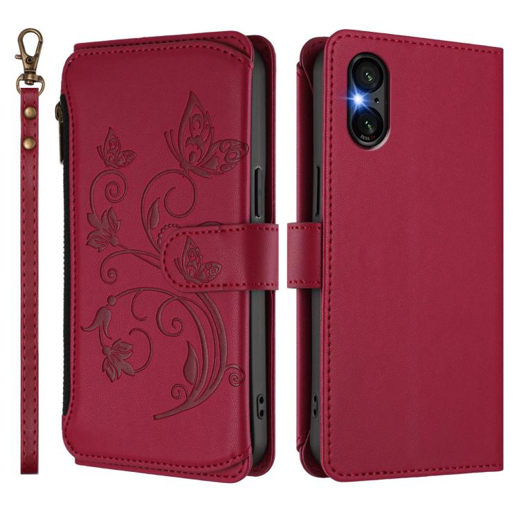 For Sony Xperia 5 VI Butterfly Love Flower Multi-card Zipper Wallet Leather Phone Case