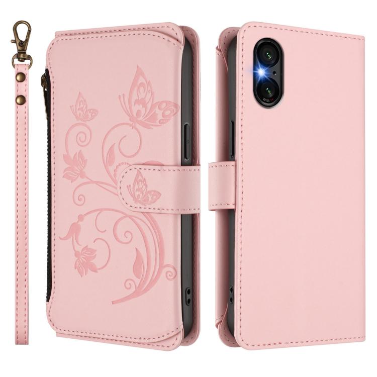 For Sony Xperia 5 VI Butterfly Love Flower Multi-card Zipper Wallet Leather Phone Case