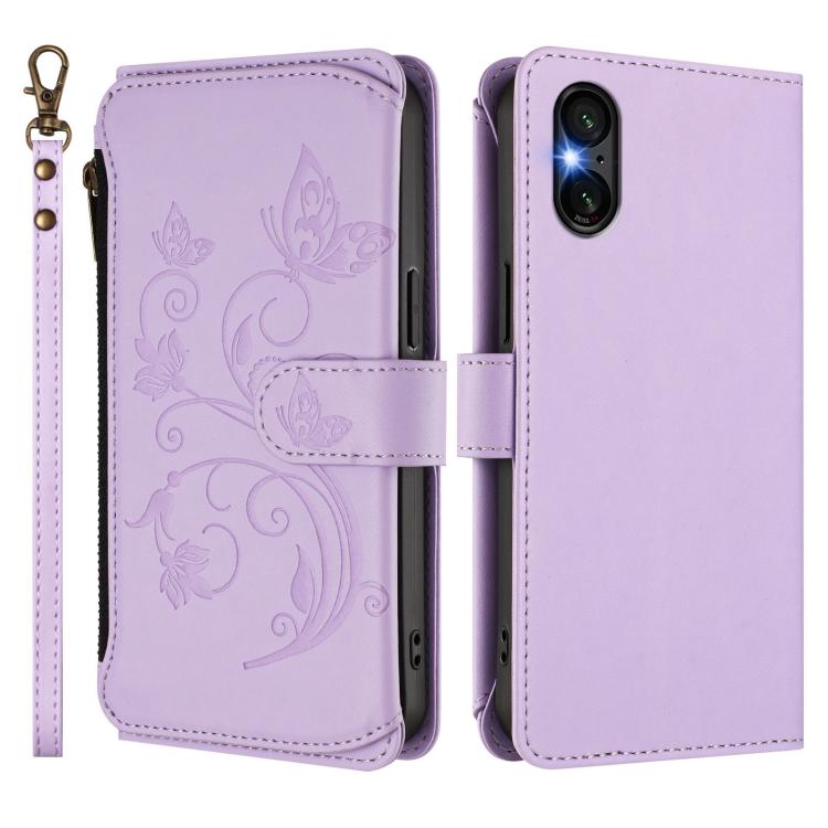 For Sony Xperia 5 VI Butterfly Love Flower Multi-card Zipper Wallet Leather Phone Case