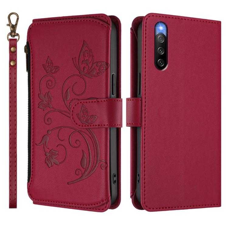 For Sony Xperia 10 IV Butterfly Love Flower Multi-card Zipper Wallet Leather Phone Case