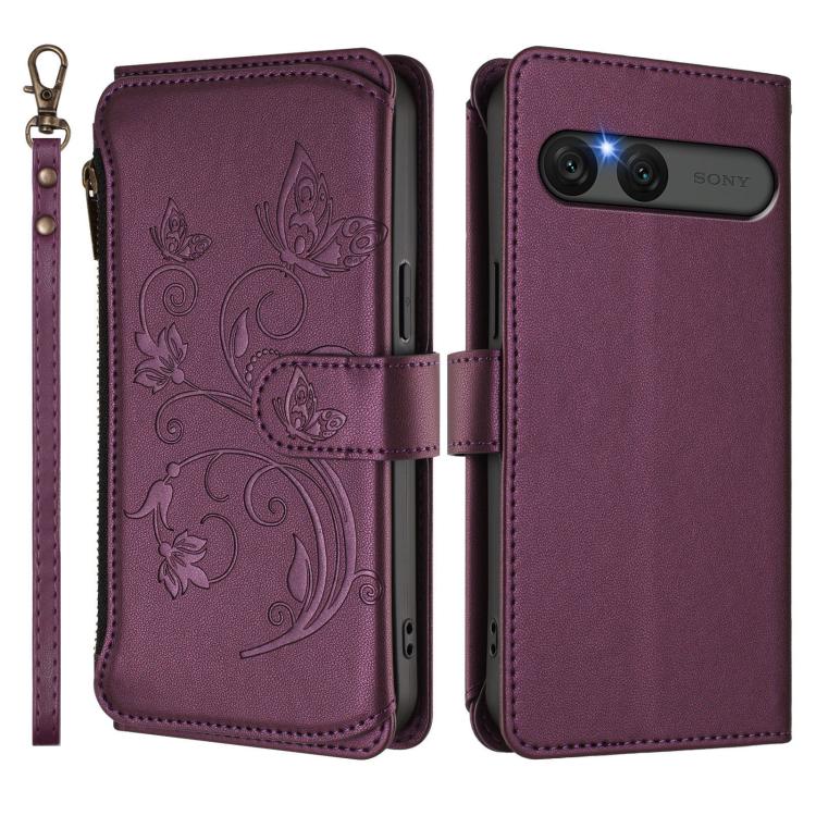 For Sony Xperia 10 VII Butterfly Love Flower Multi-card Zipper Wallet Leather Phone Case