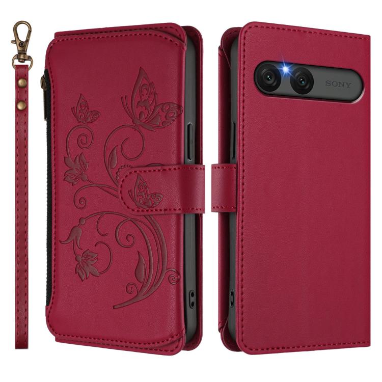 For Sony Xperia 10 VII Butterfly Love Flower Multi-card Zipper Wallet Leather Phone Case