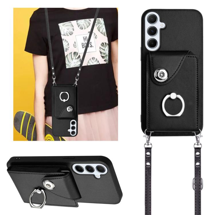 For Samsung Galaxy A26 5G Organ Card Bag Ring Holder Phone Case with Long Lanyard