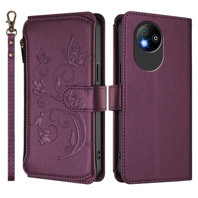 For ZTE Blade A35 Lite / A35 Core Butterfly Love Flower Multi-card Zipper Wallet Leather Phone Case