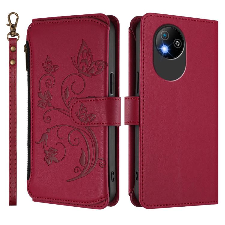 For ZTE Blade A35 Lite / A35 Core Butterfly Love Flower Multi-card Zipper Wallet Leather Phone Case