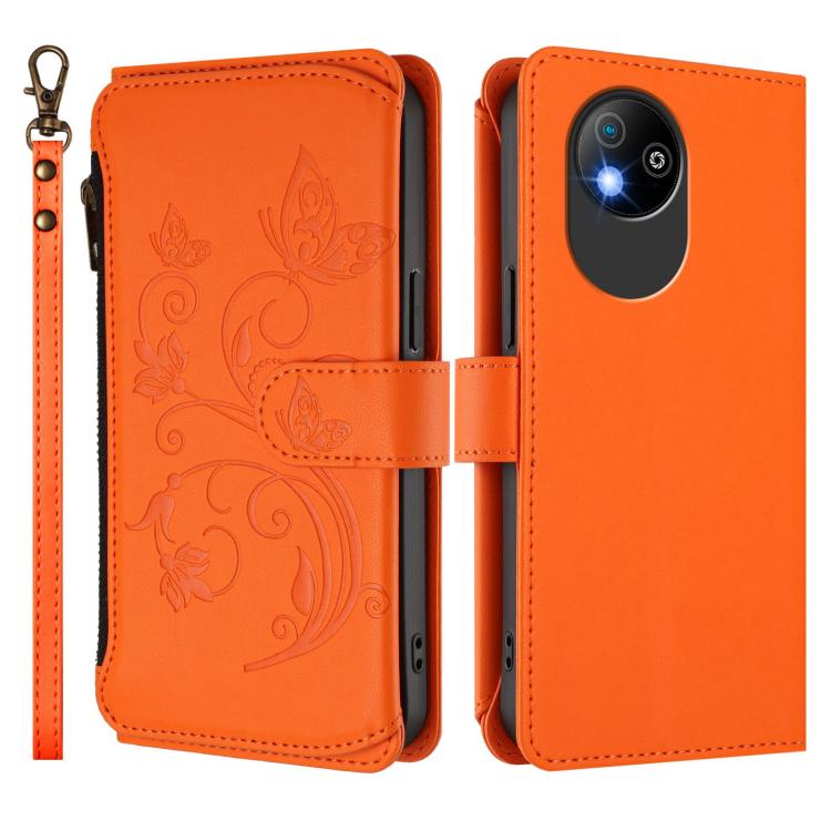 For ZTE Blade A35 Lite / A35 Core Butterfly Love Flower Multi-card Zipper Wallet Leather Phone Case