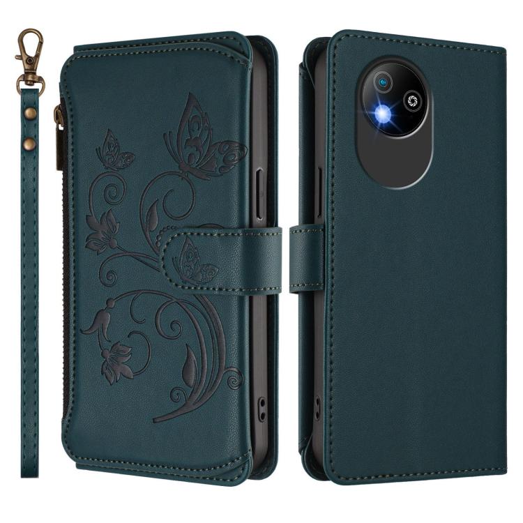 For ZTE Blade A35 Lite / A35 Core Butterfly Love Flower Multi-card Zipper Wallet Leather Phone Case