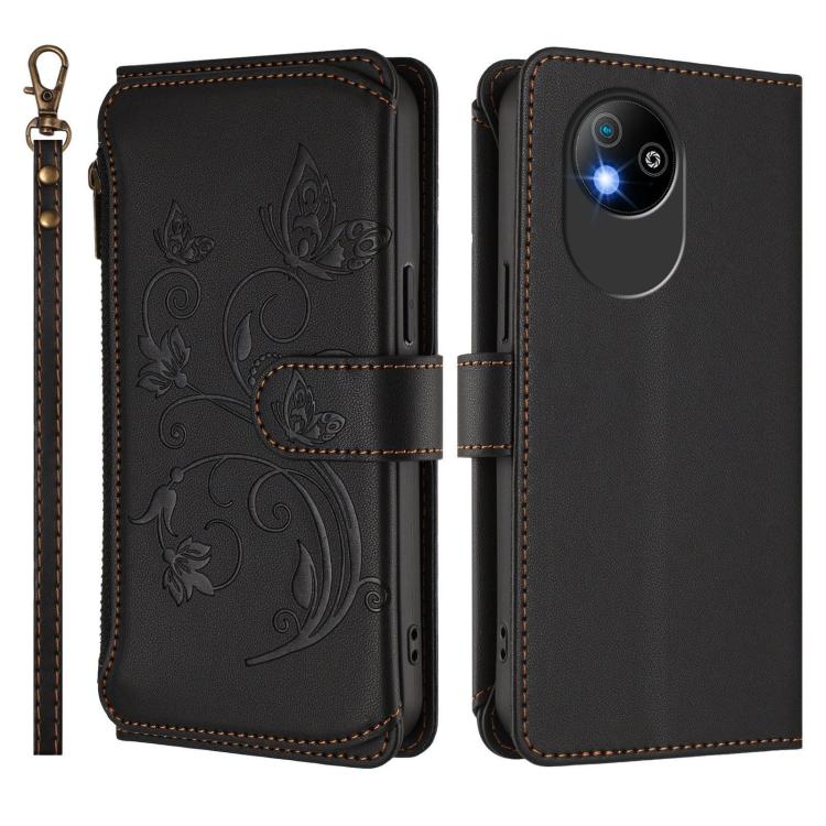 For ZTE Blade A35 Lite / A35 Core Butterfly Love Flower Multi-card Zipper Wallet Leather Phone Case