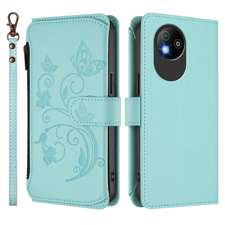 For ZTE Blade A35 Lite / A35 Core Butterfly Love Flower Multi-card Zipper Wallet Leather Phone Case
