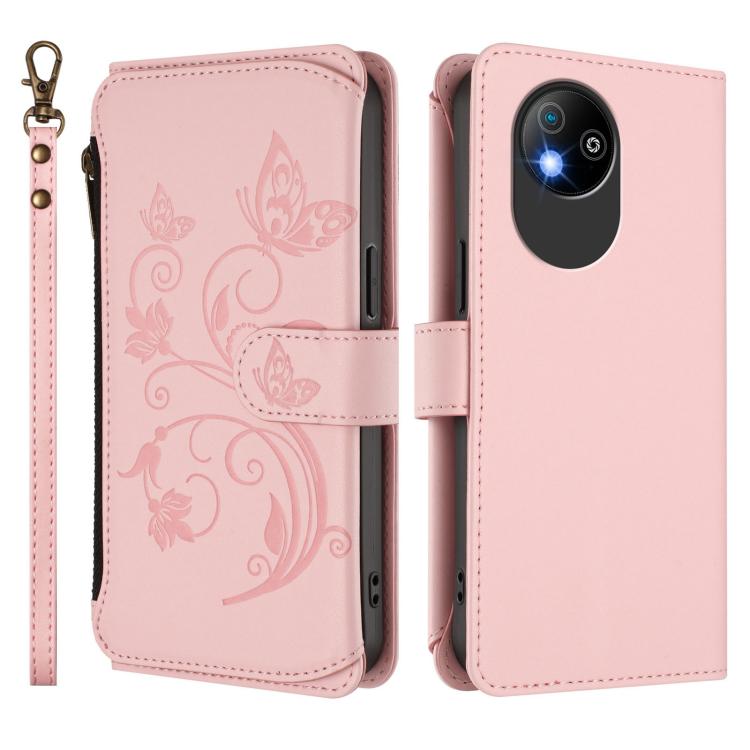 For ZTE Blade A35 Lite / A35 Core Butterfly Love Flower Multi-card Zipper Wallet Leather Phone Case