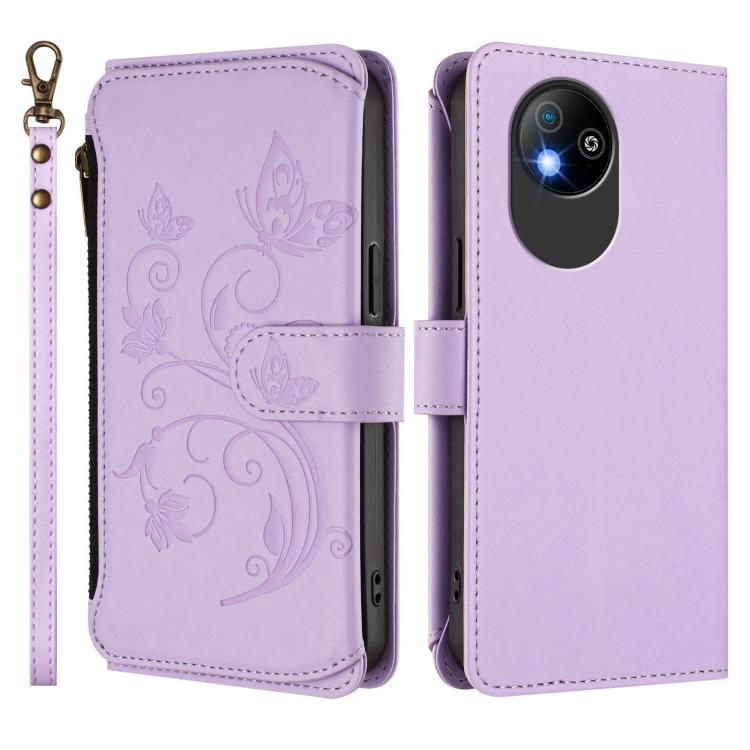 For ZTE Blade A35 Lite / A35 Core Butterfly Love Flower Multi-card Zipper Wallet Leather Phone Case