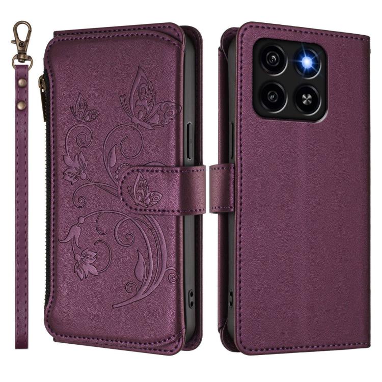 For ZTE Blade A35 / A55 Butterfly Love Flower Multi-card Zipper Wallet Leather Phone Case