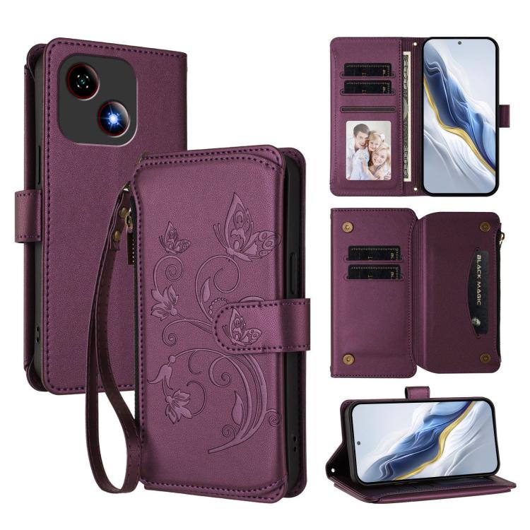 For ZTE Blade A35e Butterfly Love Flower Multi-card Zipper Wallet Leather Phone Case