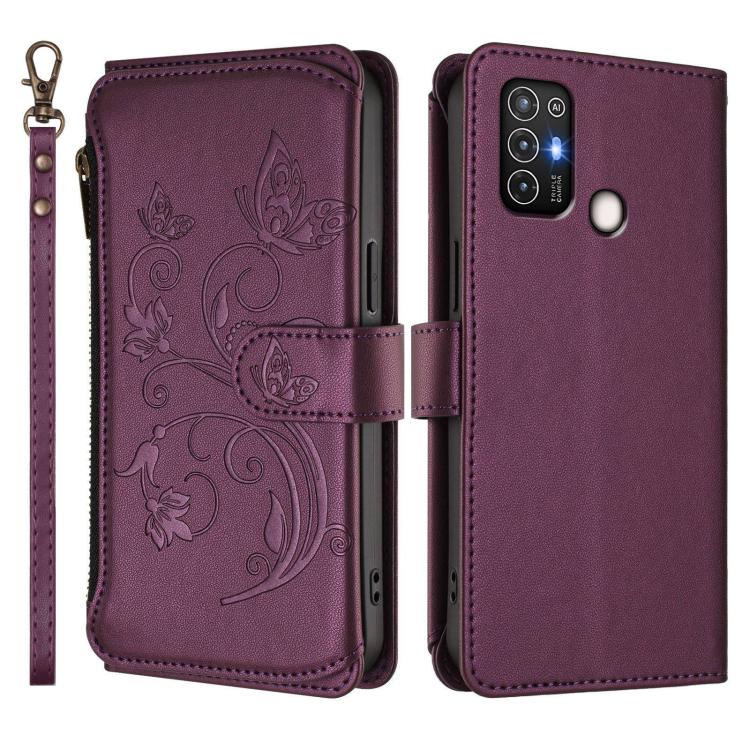 For ZTE Blade A52 Butterfly Love Flower Multi-card Zipper Wallet Leather Phone Case