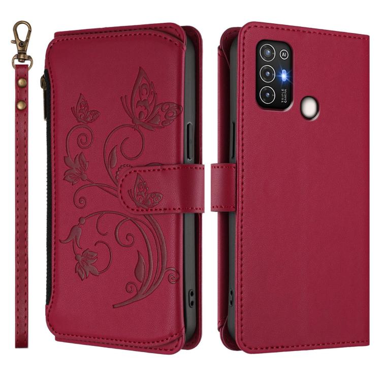 For ZTE Blade A52 Butterfly Love Flower Multi-card Zipper Wallet Leather Phone Case