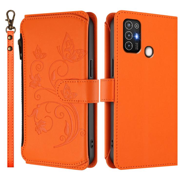 For ZTE Blade A52 Butterfly Love Flower Multi-card Zipper Wallet Leather Phone Case