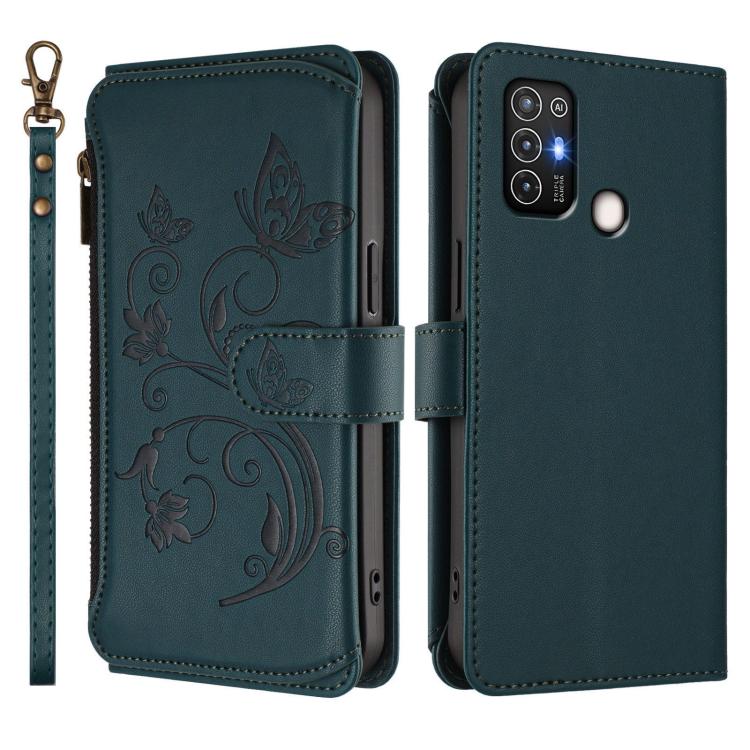 For ZTE Blade A52 Butterfly Love Flower Multi-card Zipper Wallet Leather Phone Case