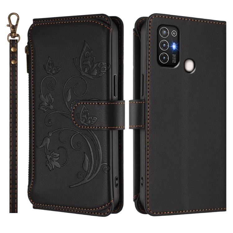 For ZTE Blade A52 Butterfly Love Flower Multi-card Zipper Wallet Leather Phone Case