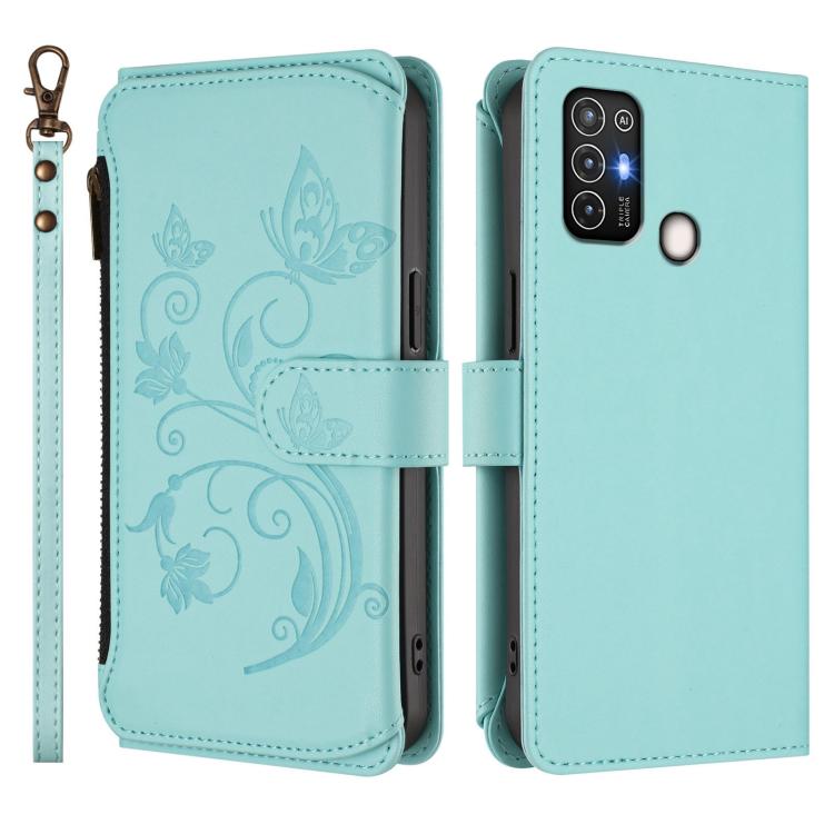 For ZTE Blade A52 Butterfly Love Flower Multi-card Zipper Wallet Leather Phone Case