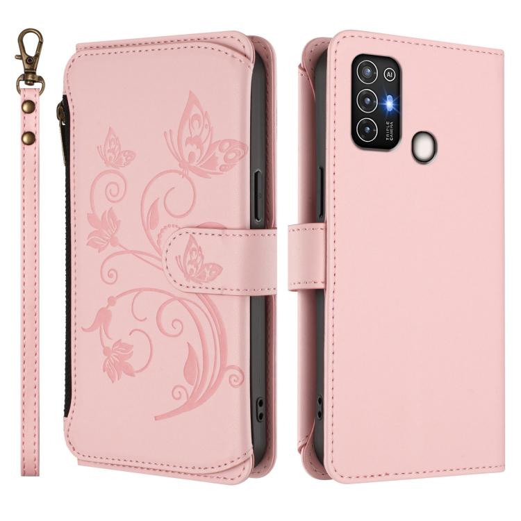 For ZTE Blade A52 Butterfly Love Flower Multi-card Zipper Wallet Leather Phone Case