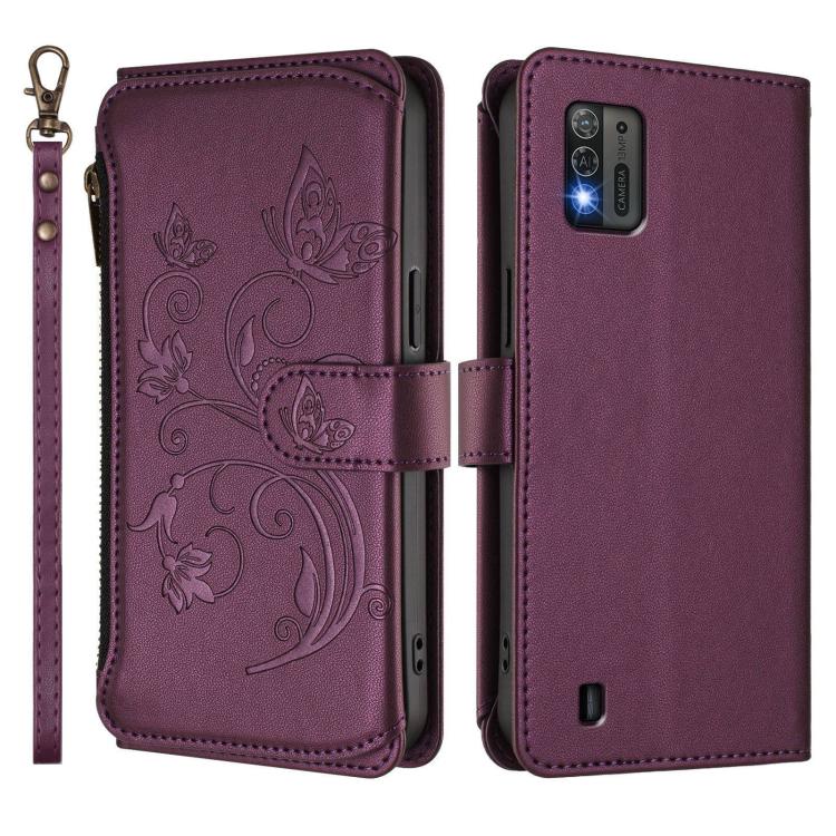For ZTE Blade A52 Lite Butterfly Love Flower Multi-card Zipper Wallet Leather Phone Case