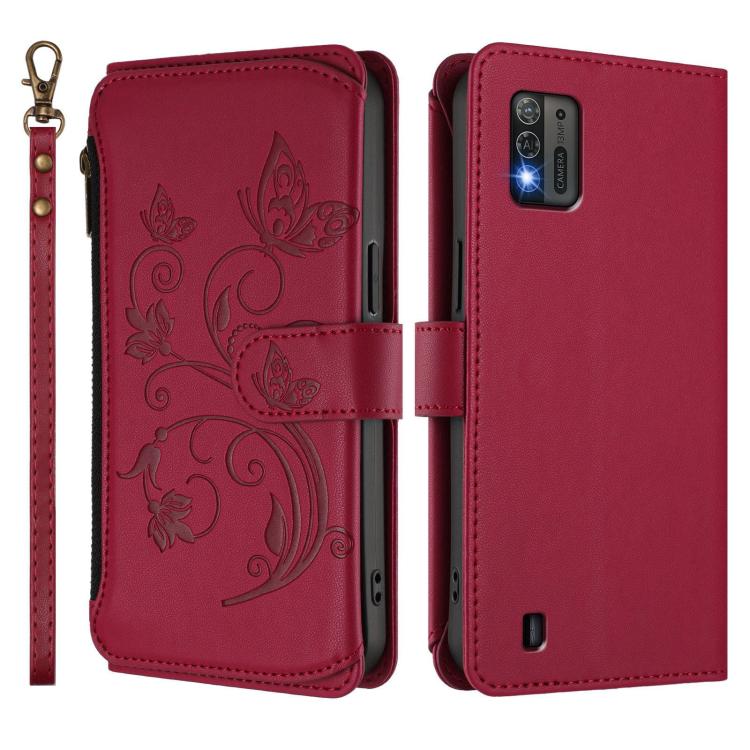For ZTE Blade A52 Lite Butterfly Love Flower Multi-card Zipper Wallet Leather Phone Case