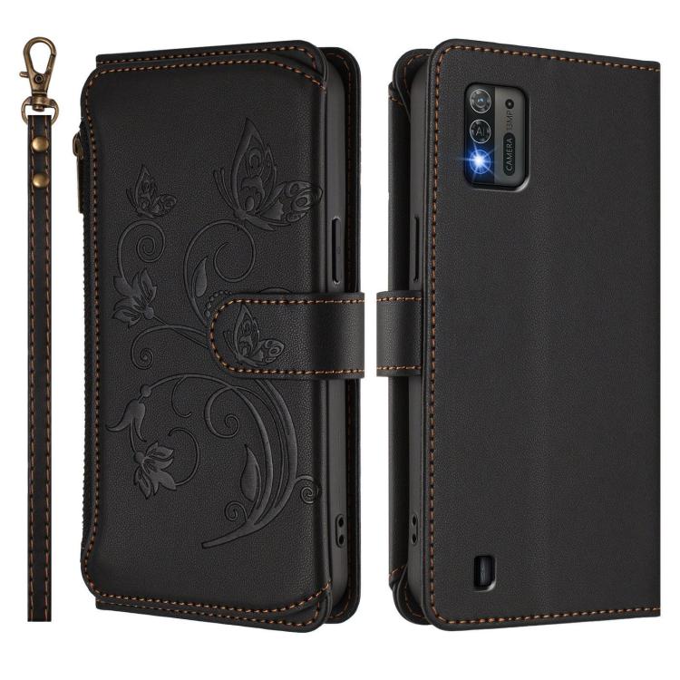For ZTE Blade A52 Lite Butterfly Love Flower Multi-card Zipper Wallet Leather Phone Case
