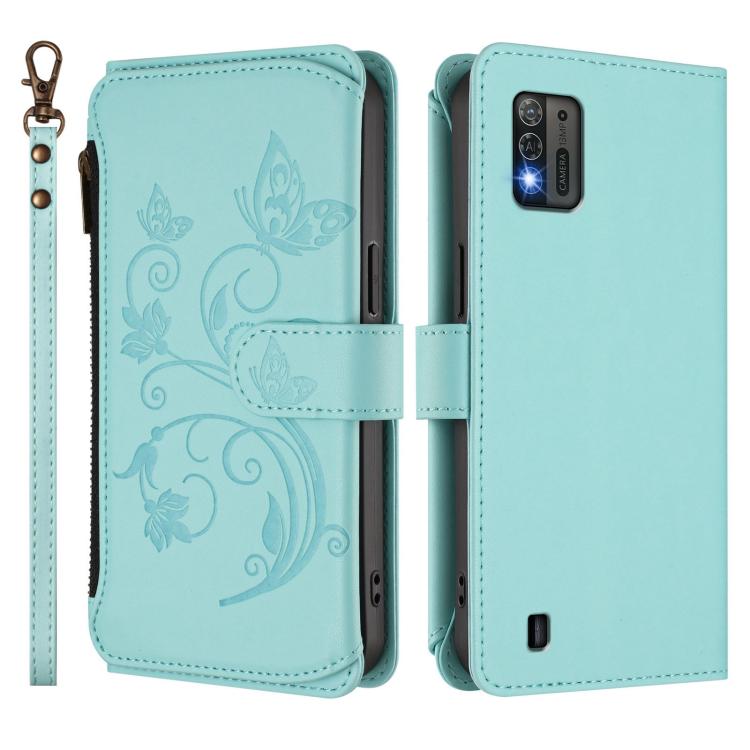 For ZTE Blade A52 Lite Butterfly Love Flower Multi-card Zipper Wallet Leather Phone Case